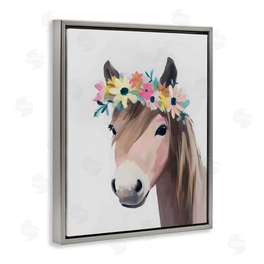 The Prints Vibe Flower Crown Horse Gray Floating Framed Canvas Wall Art