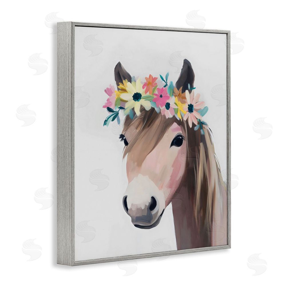 The Prints Vibe Flower Crown Horse Gray Framed Giclee Wall Art