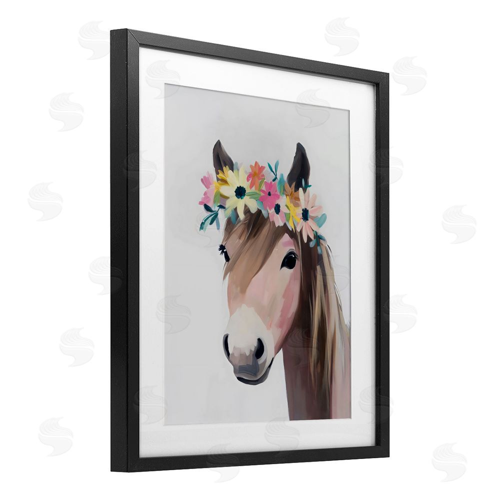 The Prints Vibe Flower Crown Horse Black Framed Print Under Glass Wall Art