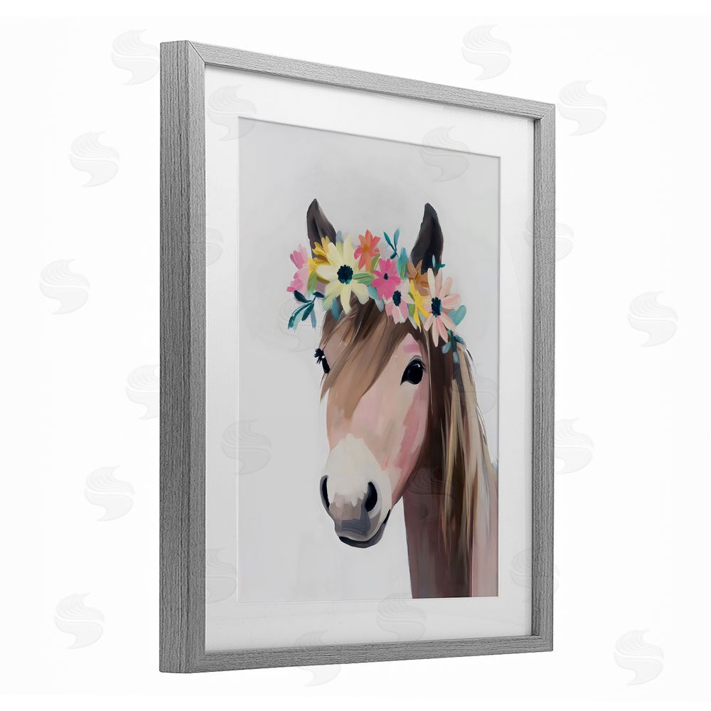 The Prints Vibe Flower Crown Horse Gray Framed Print Under Glass Wall Art