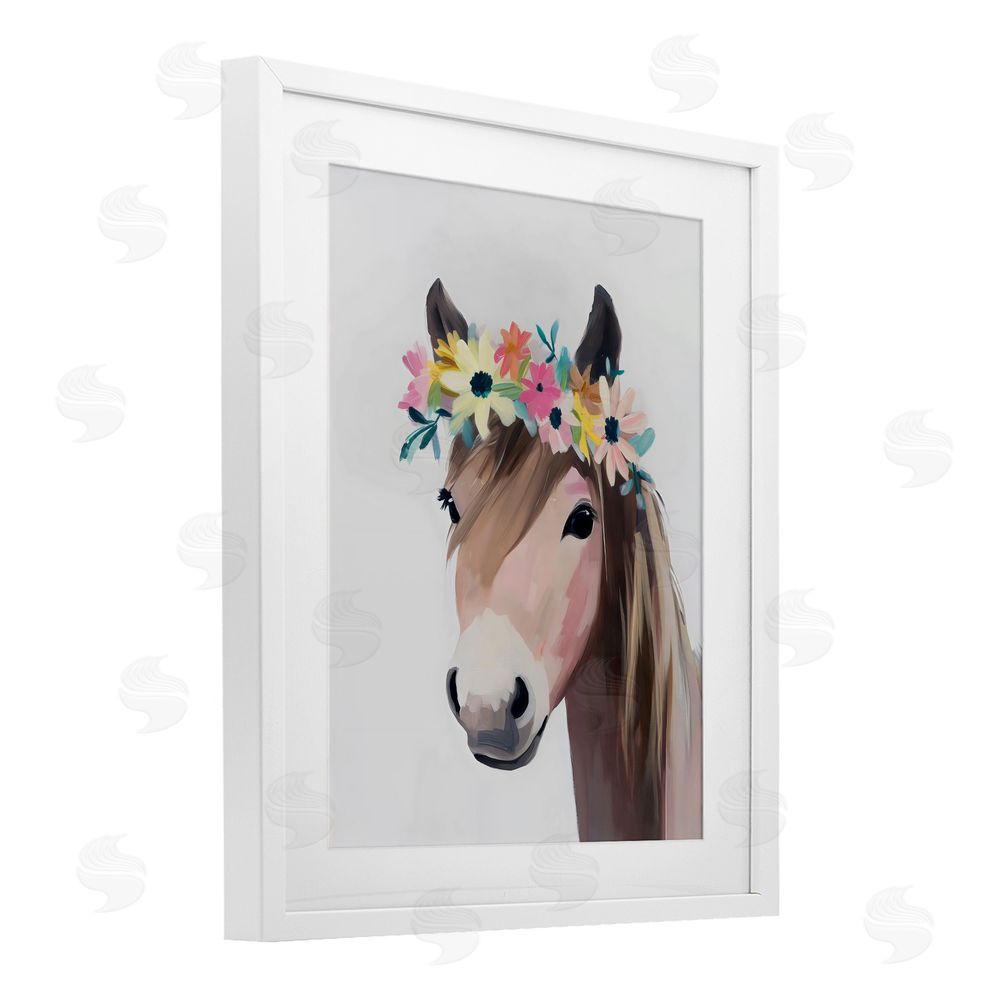 The Prints Vibe Flower Crown Horse White Framed Print Under Glass Wall Art