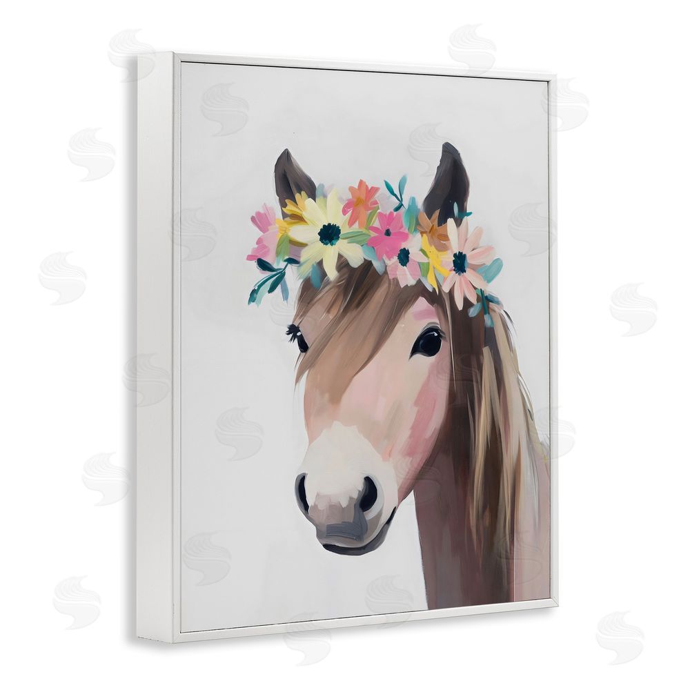 The Prints Vibe Flower Crown Horse White Framed Giclee Wall Art