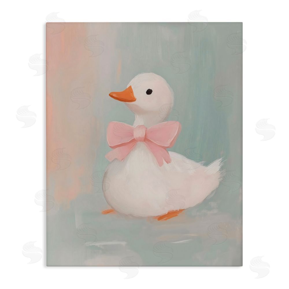 The Prints Vibe Duckling Portrait with Bow Stretched Canvas Wall Art