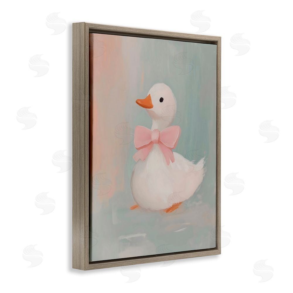 The Prints Vibe Duckling Portrait with Bow Brown Floating Frame Canvas Wall Art Print