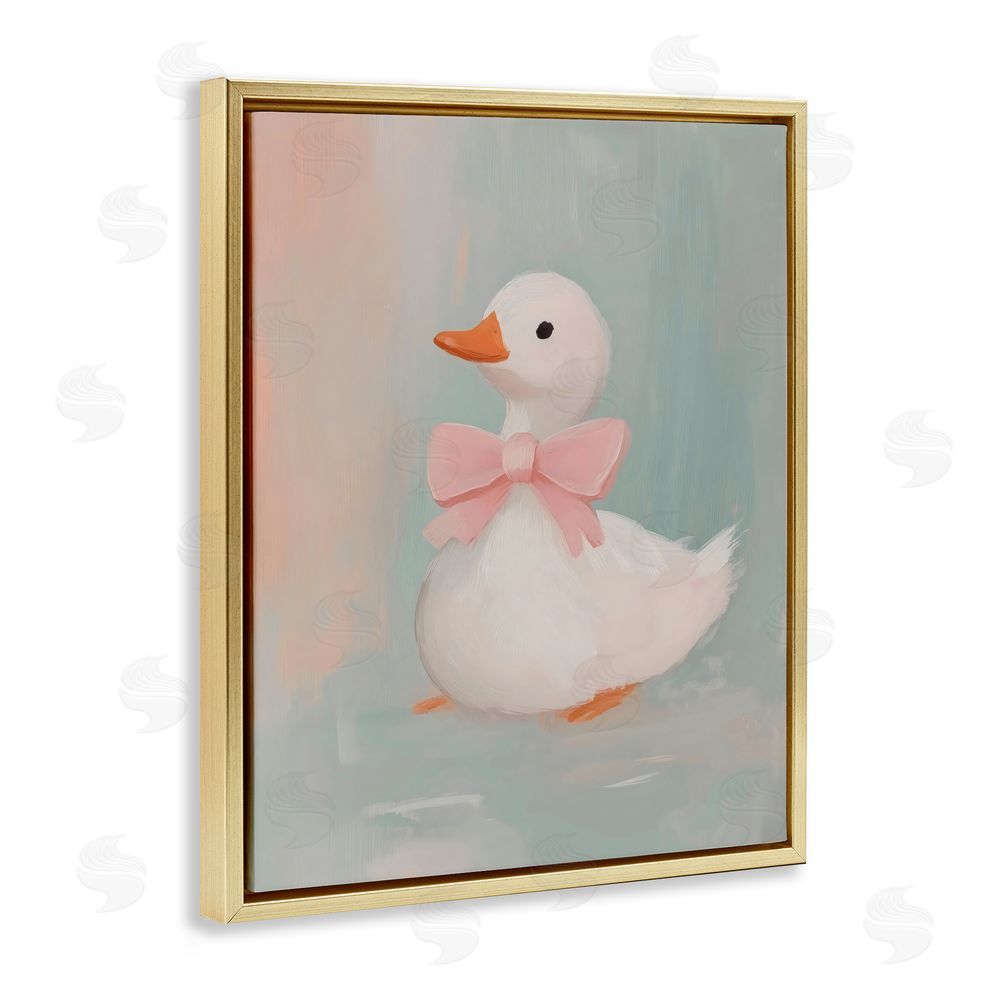 The Prints Vibe Duckling Portrait with Bow Gold Floating Frame Canvas Wall Art Print