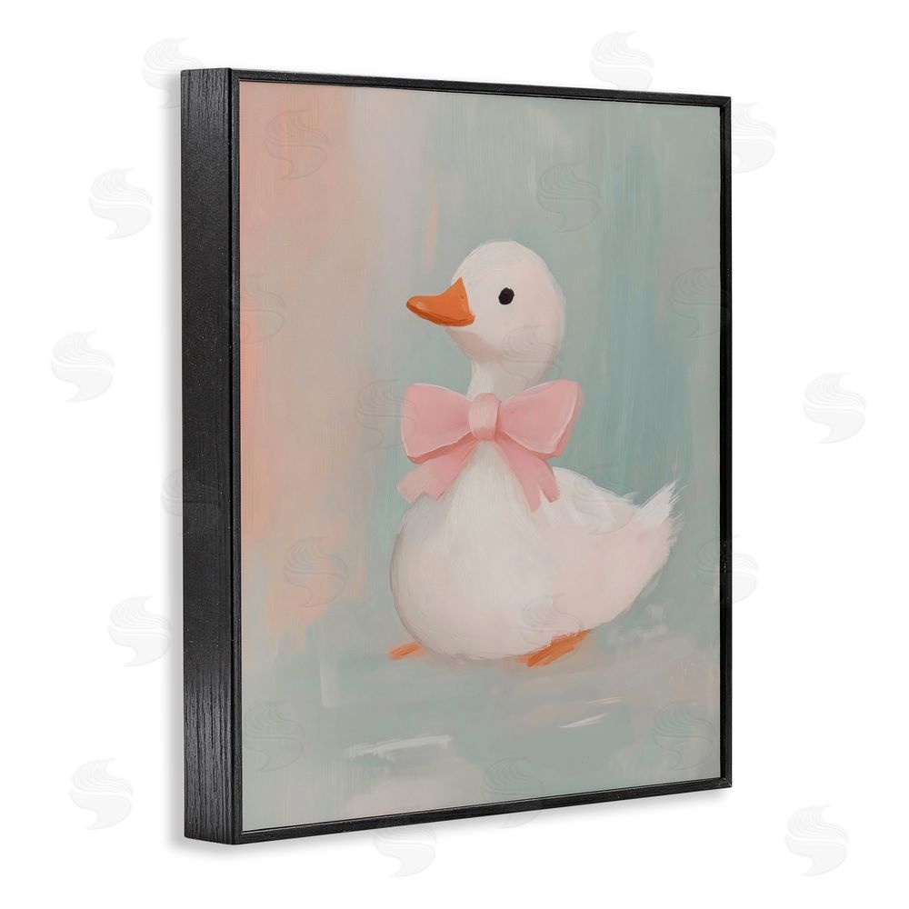 The Prints Vibe Duckling Portrait with Bow Black Framed Giclee Wall Art Print
