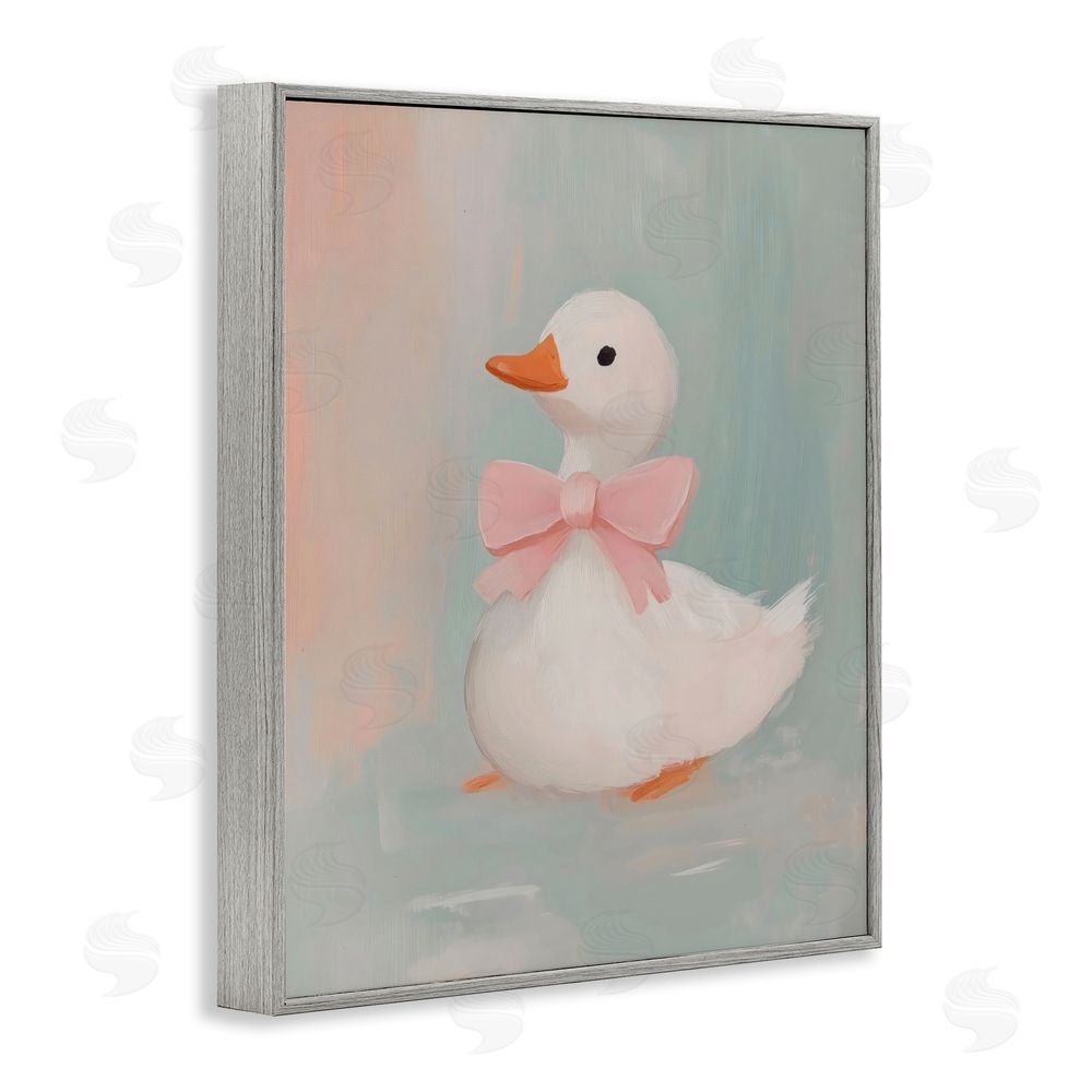 The Prints Vibe Duckling Portrait with Bow Gray Framed Giclee Wall Art Print