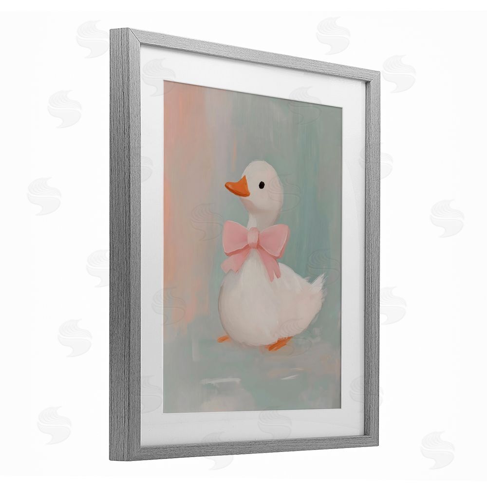 The Prints Vibe Duckling Portrait with Bow Gray Framed Print Under Glass Wall Art