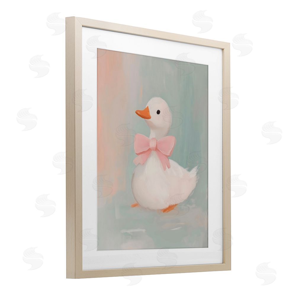 The Prints Vibe Duckling Portrait with Bow Brown Framed Print Under Glass Wall Art
