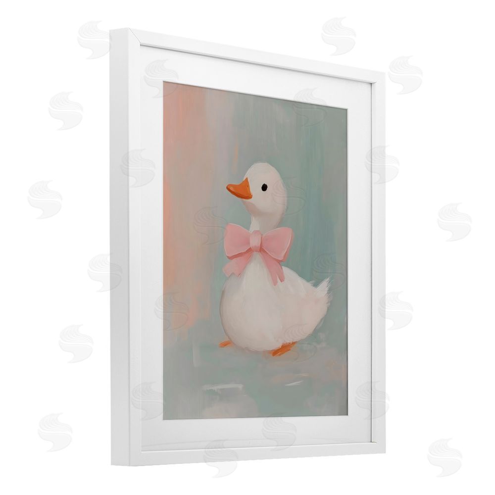 The Prints Vibe Duckling Portrait with Bow White Framed Print Under Glass Wall Art