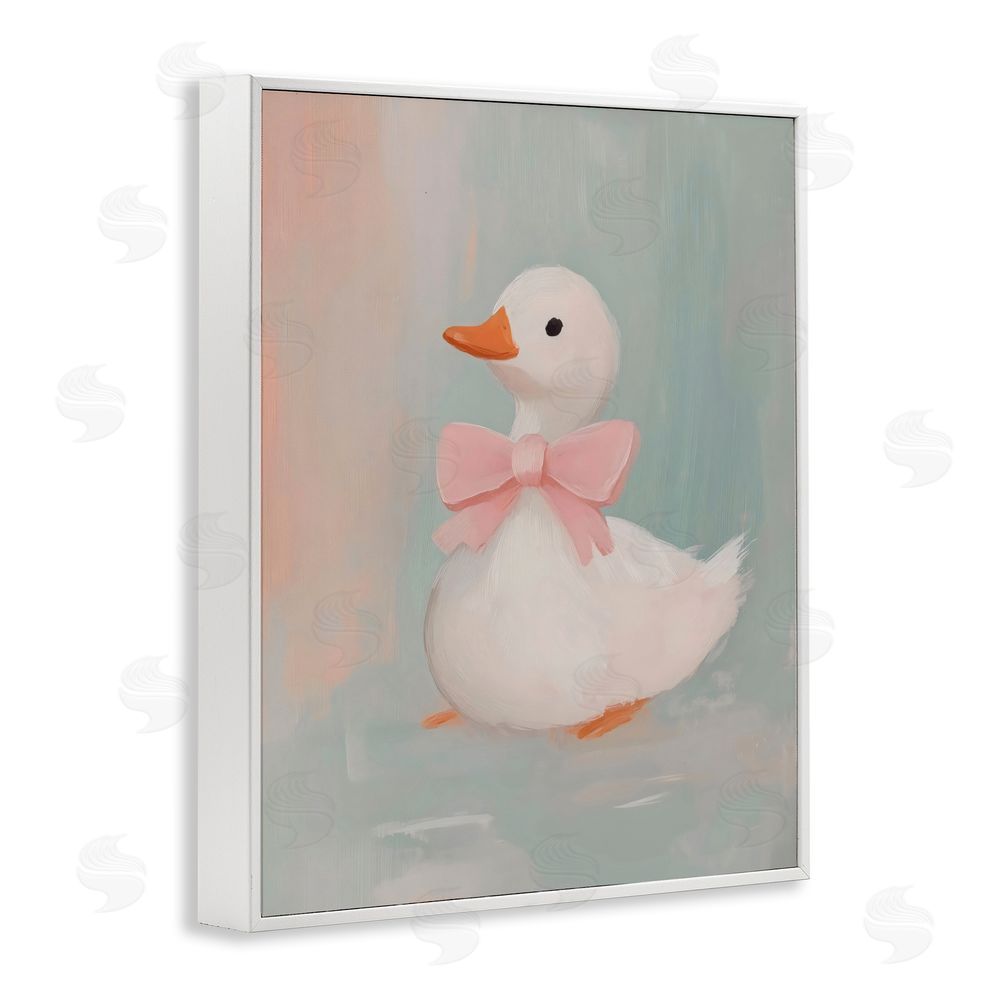 The Prints Vibe Duckling Portrait with Bow White Framed Giclee Wall Art Print