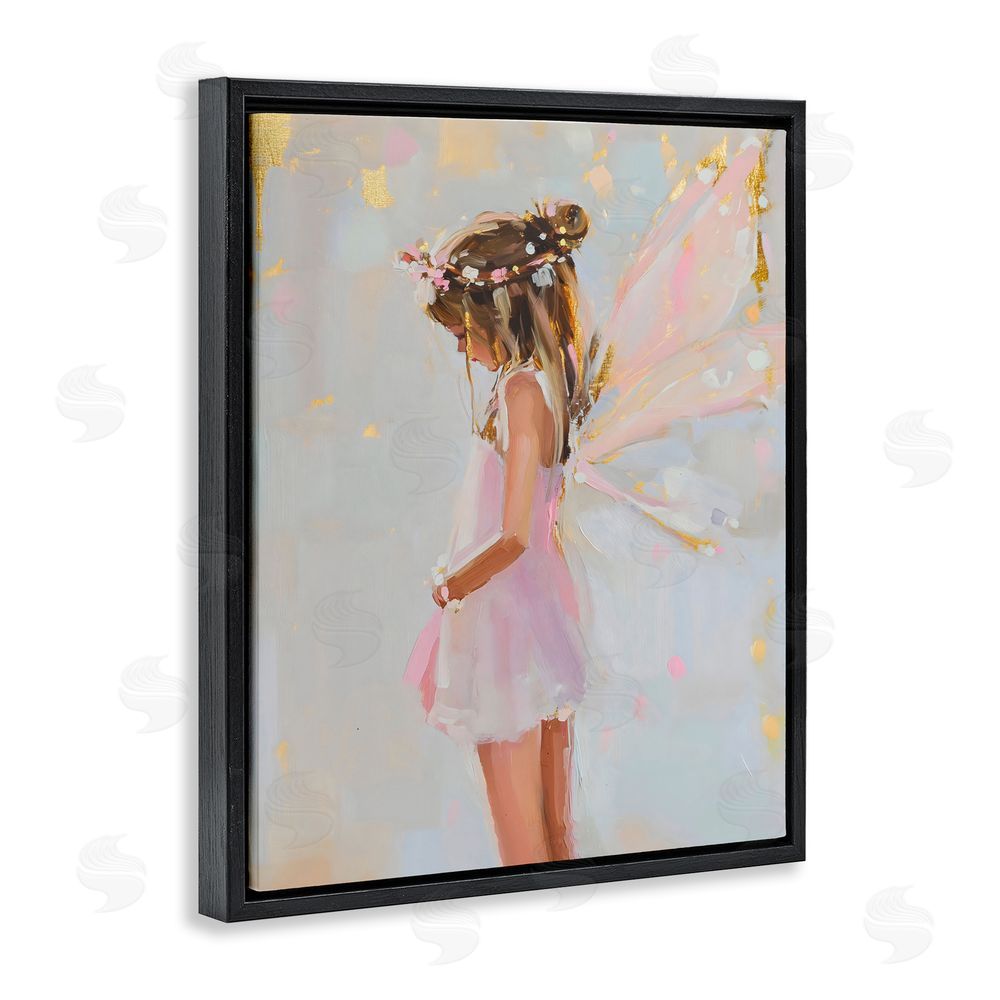 The Prints Vibe Youthful Fairy Girl Black Floating Framed Canvas Wall Art Print