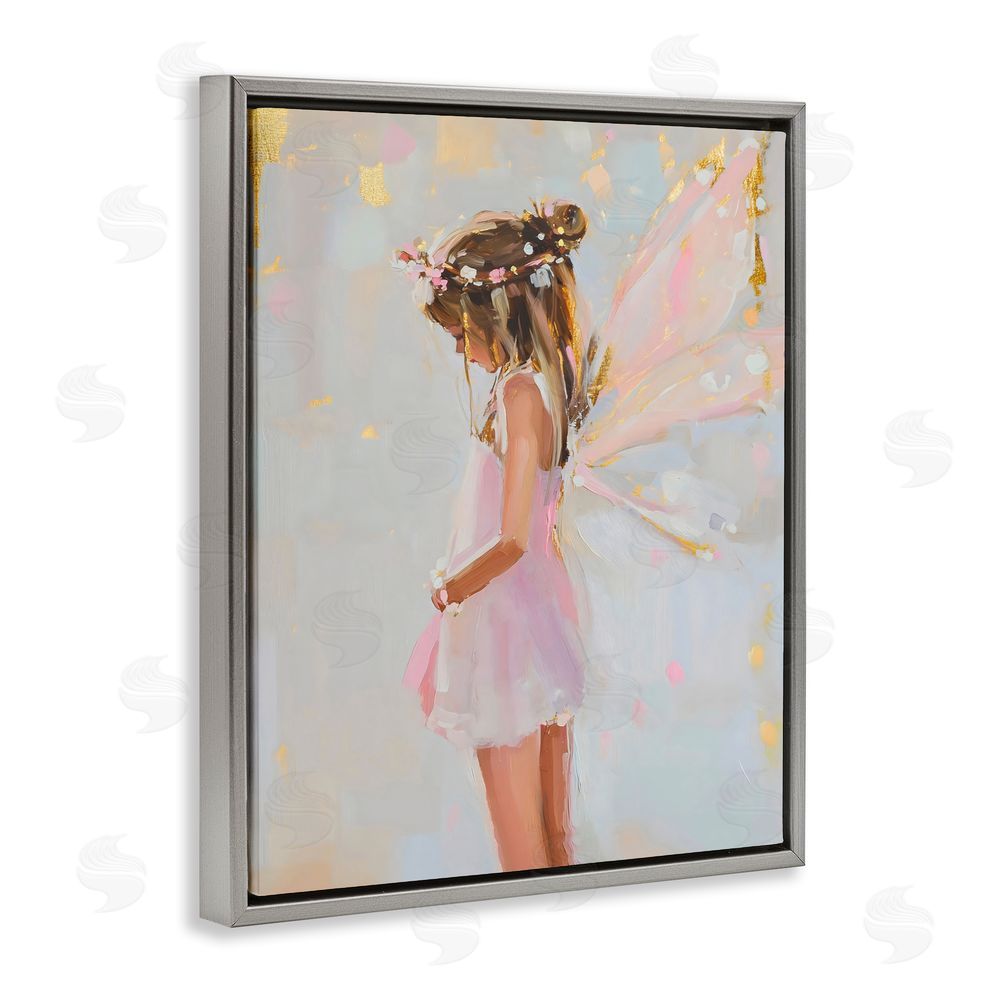 The Prints Vibe Youthful Fairy Girl Gray Floating Framed Canvas Wall Art Print