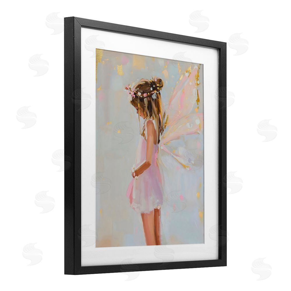 The Prints Vibe Youthful Fairy Girl Black Framed Print Under Glass with White Mat Wall Art