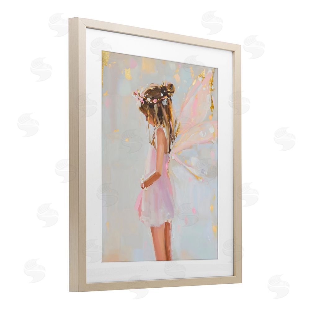 The Prints Vibe Youthful Fairy Girl Brown Framed Print Under Glass with White Mat Wall Art