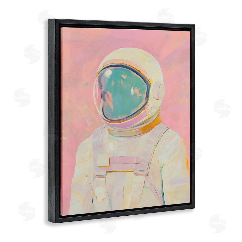 The Prints Vibe Astronaut Portrait in Pink Dream Black Floating Frame Stretched Canvas Wall Art Print