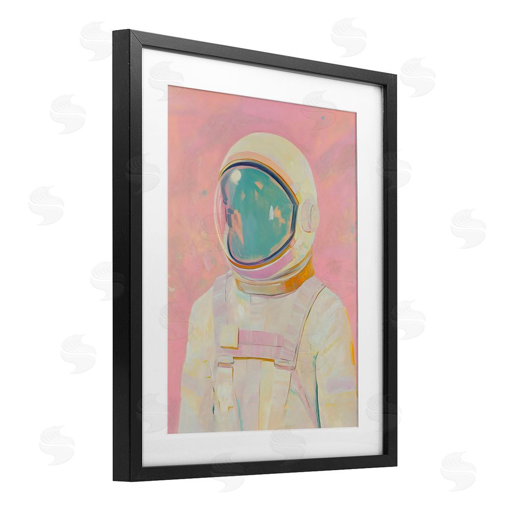 The Prints Vibe Astronaut Portrait in Pink Dream Black Framed Print Under Glass with Matting Wall Art