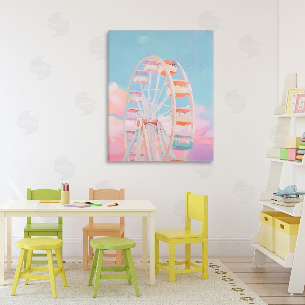 The Prints Vibe Ferris Wheel & Cotton Candy Sky Stretched Canvas Wall Art in Room