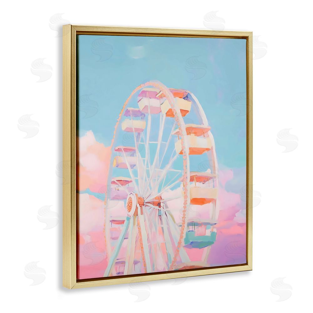 The Prints Vibe Ferris Wheel & Cotton Candy Sky Gold Floating Framed Canvas Wall Art