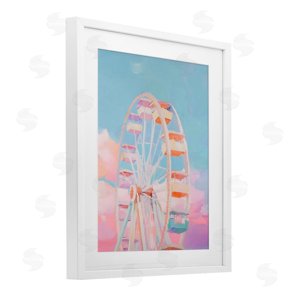 The Prints Vibe Ferris Wheel & Cotton Candy Sky White Framed Print Under Glass Wall Art