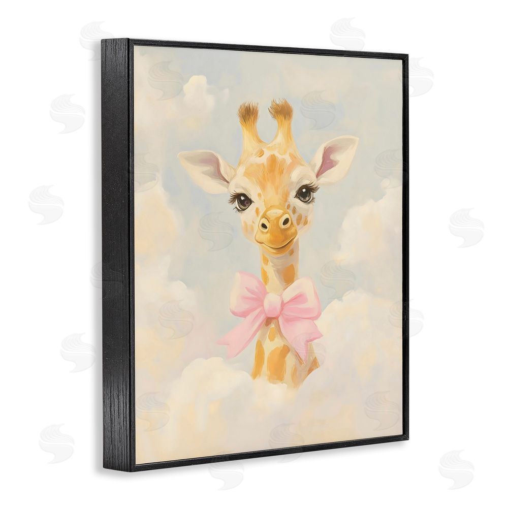 The Prints Vibe Charming Giraffe In The Clouds Black Framed Giclee Wall Art Print