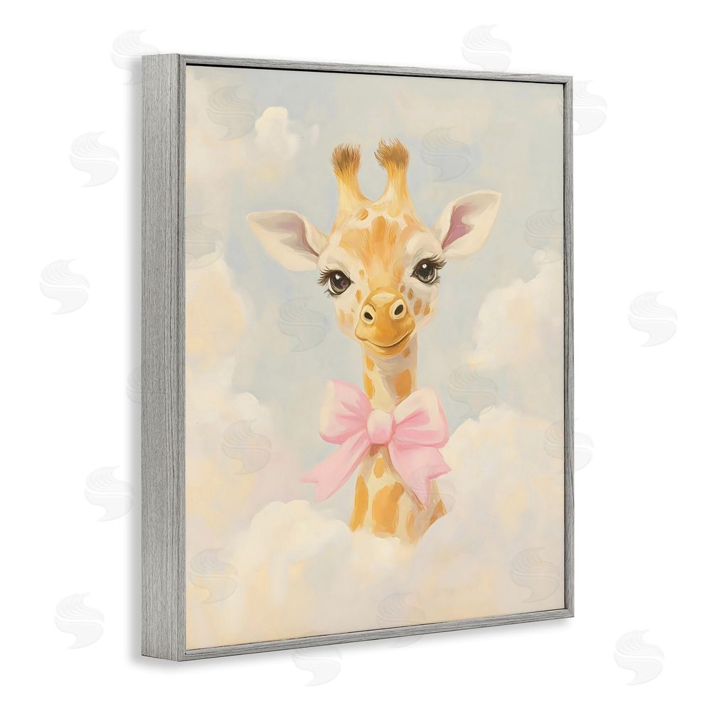 The Prints Vibe Charming Giraffe In The Clouds Gray Framed Giclee Wall Art Print