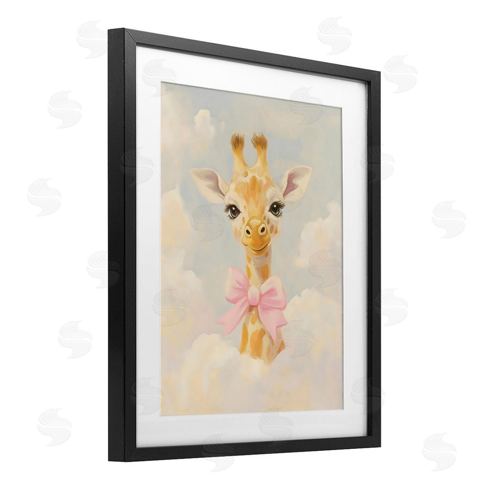 The Prints Vibe Charming Giraffe In The Clouds Black Framed Print Under Glass with Matting Wall Art