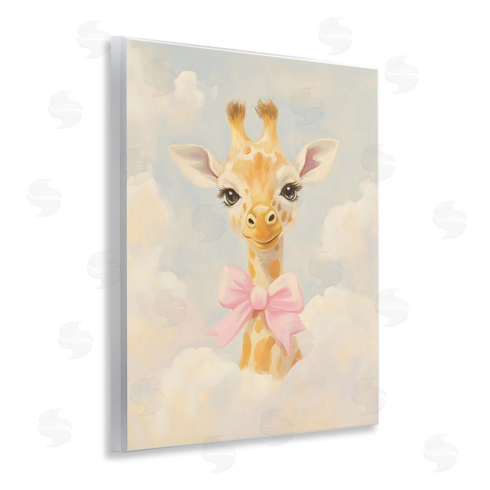 The Prints Vibe Charming Giraffe In The Clouds Wall Plaque Art Print with White Foil Wrap