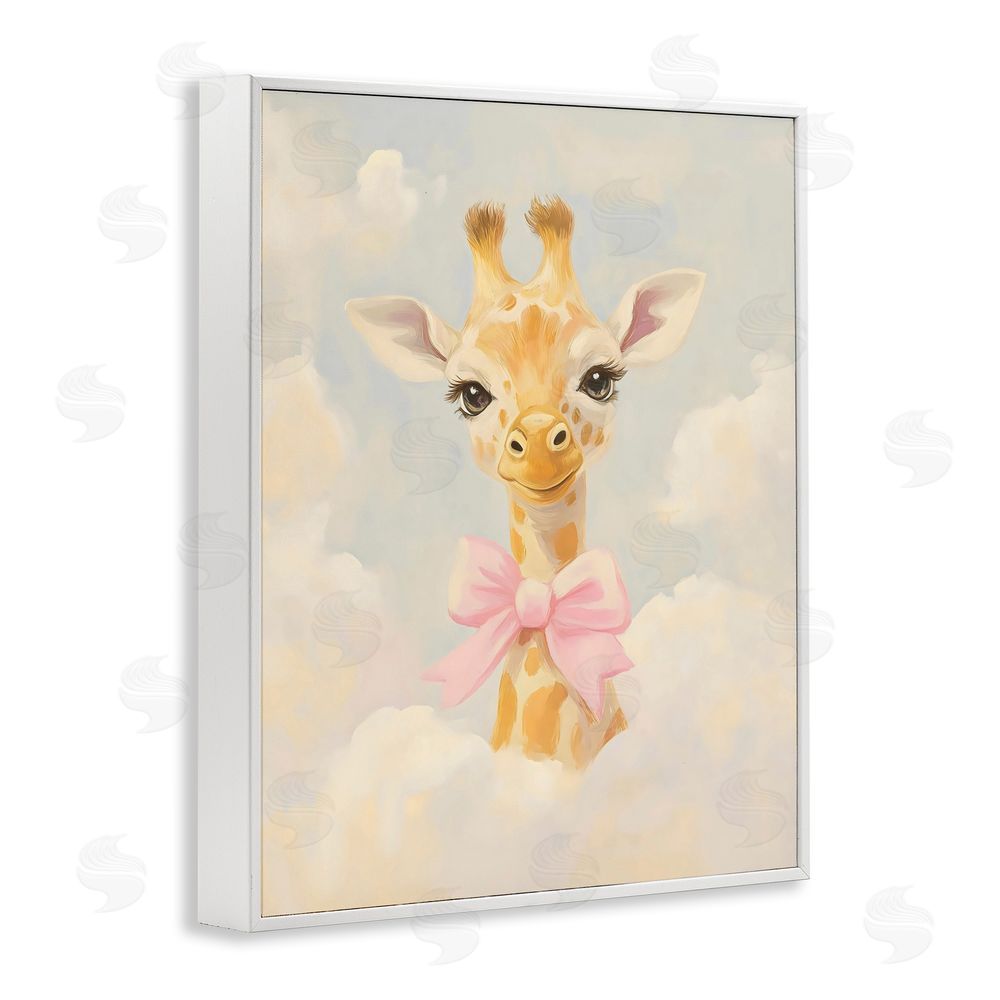 The Prints Vibe Charming Giraffe In The Clouds White Framed Giclee Wall Art Print