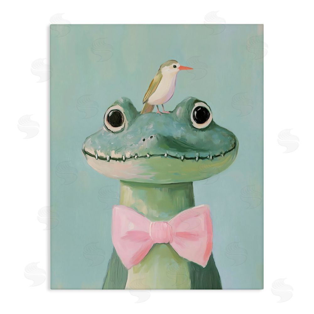 The Prints Vibe Crocodile & Bird with Bowtie Stretched Canvas Wall Art