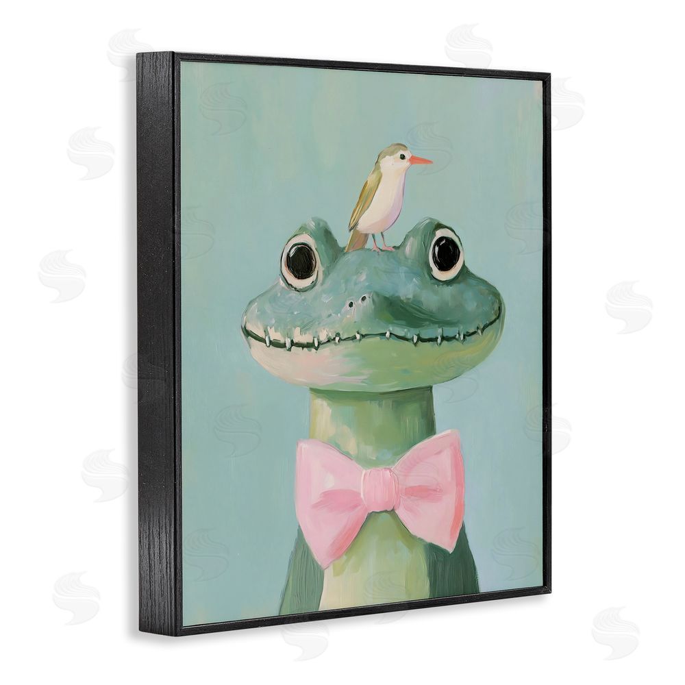 The Prints Vibe Crocodile & Bird with Bowtie Black Framed Giclee Wall Art Print