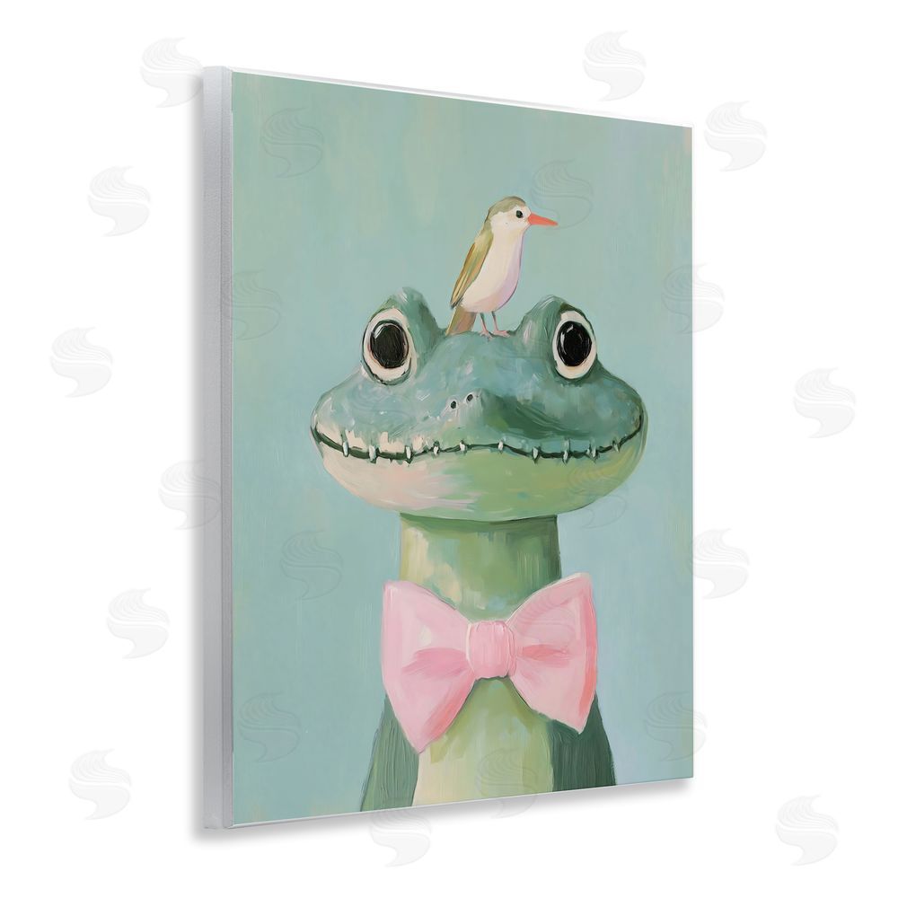 The Prints Vibe Crocodile & Bird with Bowtie Wall Plaque with Fixed Lithograph Print