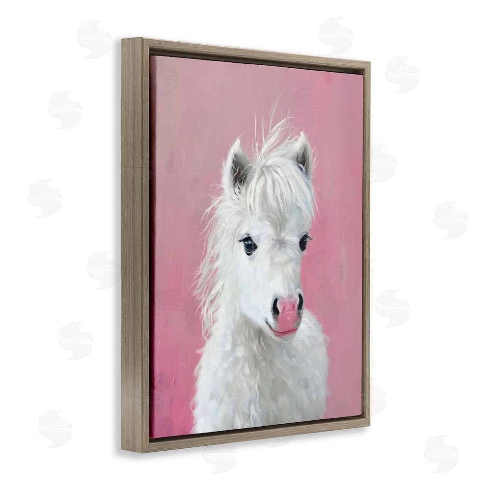 The Prints Vibe Gentle White Pony Brown Floating Framed Canvas Wall Art