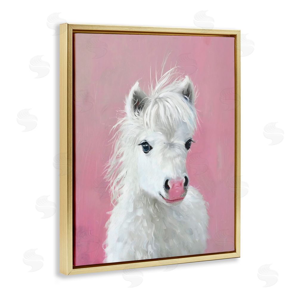 The Prints Vibe Gentle White Pony Gold Floating Framed Canvas Wall Art