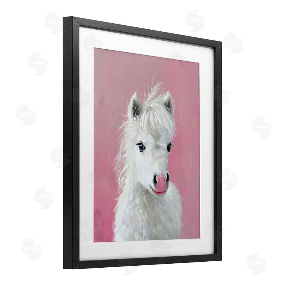 The Prints Vibe Gentle White Pony Black Framed Print Under Glass Wall Art