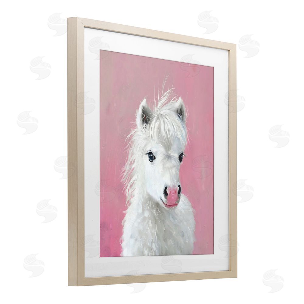 The Prints Vibe Gentle White Pony Brown Framed Print Under Glass Wall Art