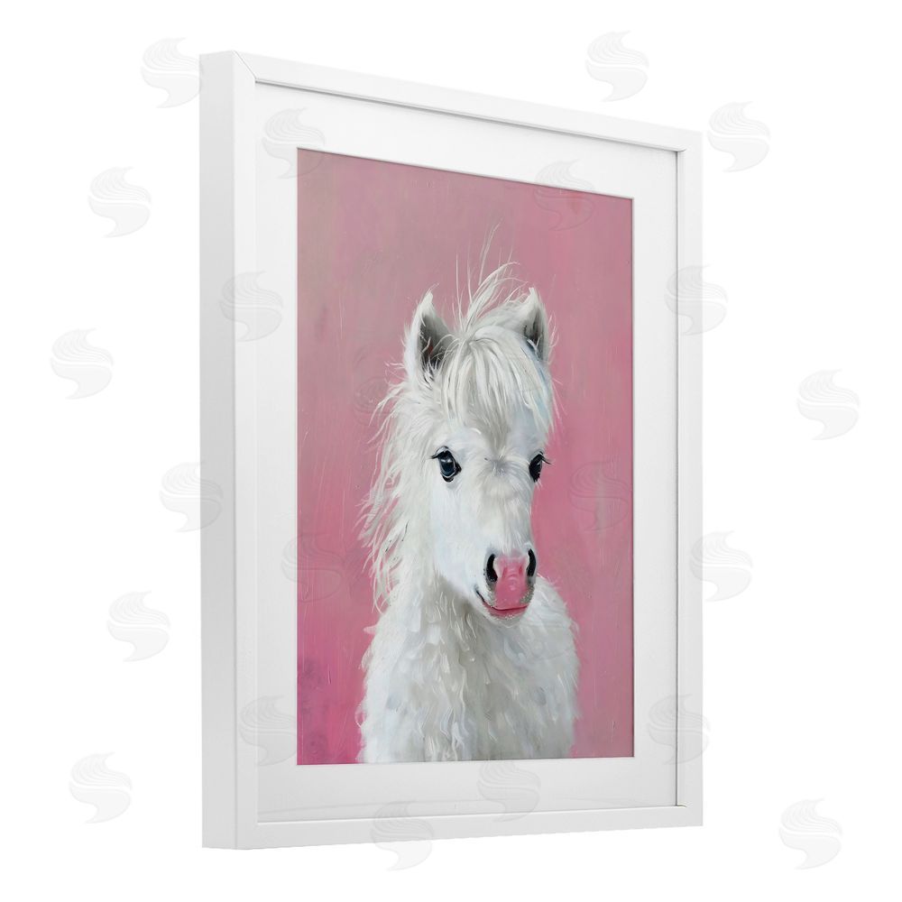 The Prints Vibe Gentle White Pony White Framed Print Under Glass Wall Art