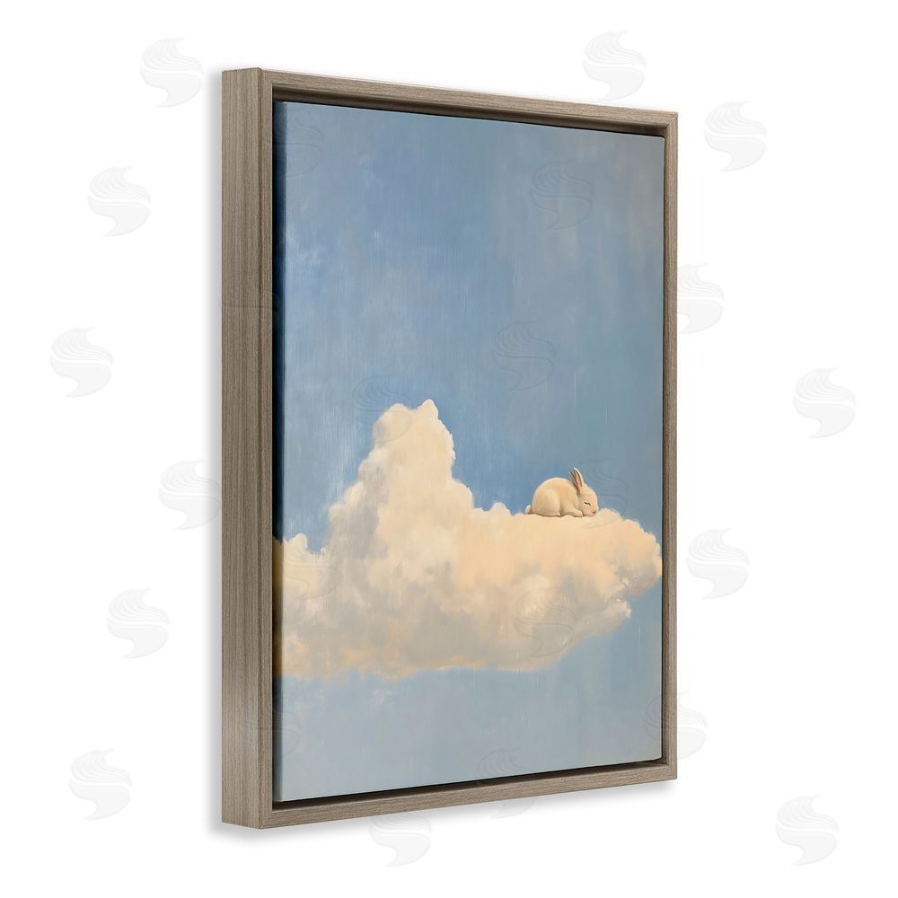 The Prints Vibe Sleeping Bunny on Cloud Brown Floating Framed Canvas Wall Art Print