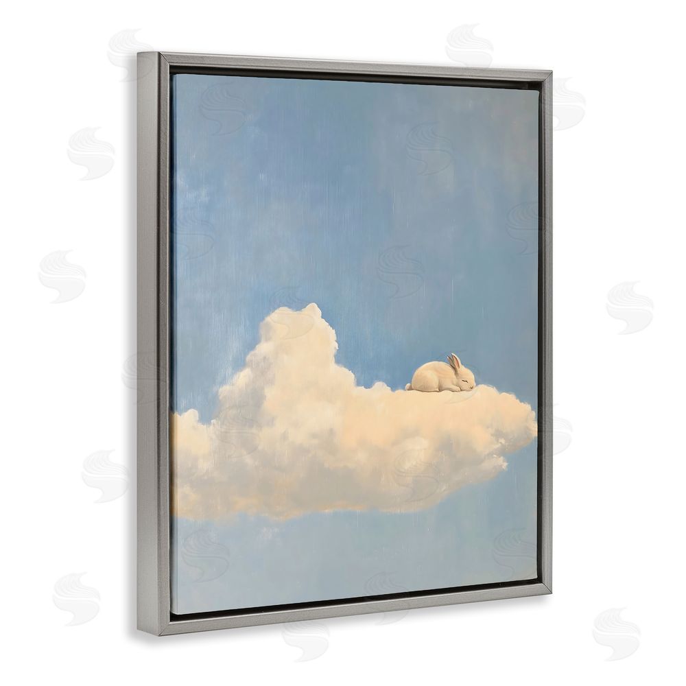 The Prints Vibe Sleeping Bunny on Cloud Gray Floating Framed Canvas Wall Art Print