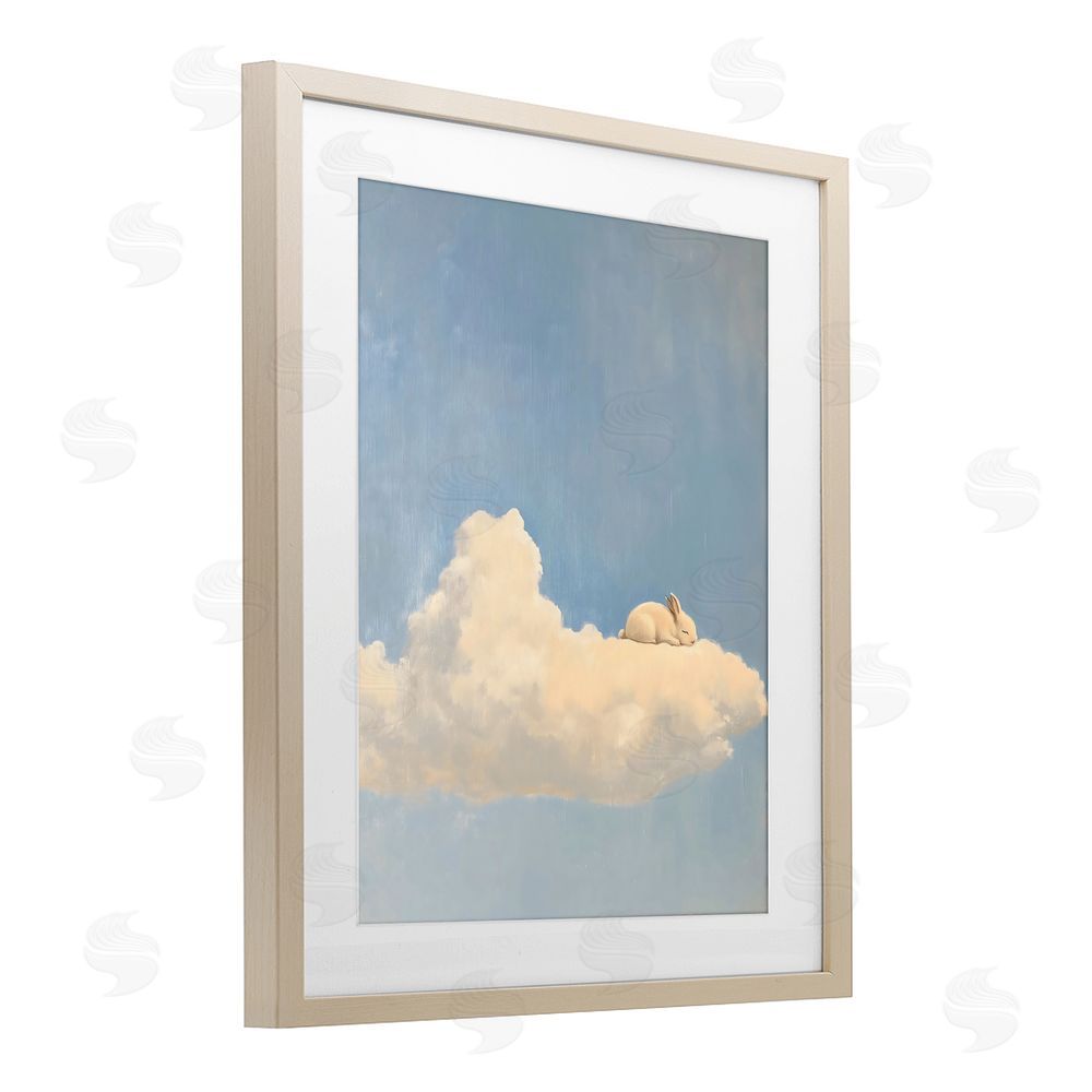 The Prints Vibe Sleeping Bunny on Cloud Brown Framed Print Under Glass with White Mat Wall Art