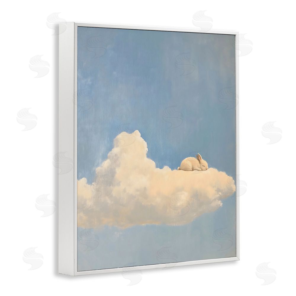 The Prints Vibe Sleeping Bunny on Cloud White Framed Giclee Wall Art Print