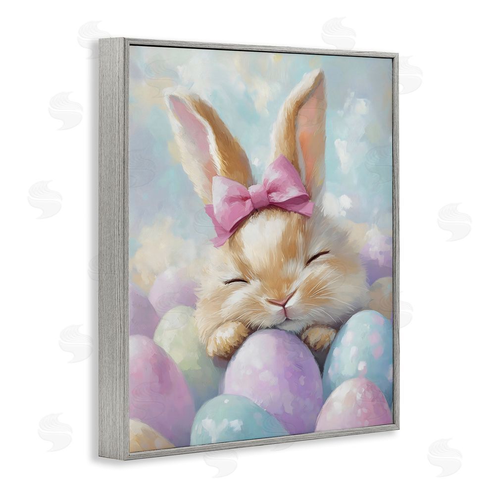 The Prints Vibe Sleeping Easter Bunny with Eggs Gray Framed Giclee Wall Art Print