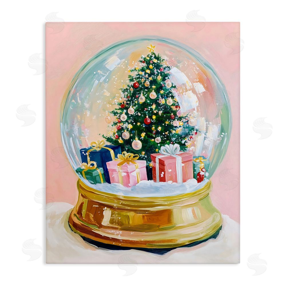 The Prints Vibe Christmas Snow Globe on Pink Stretched Canvas Wall Art Print