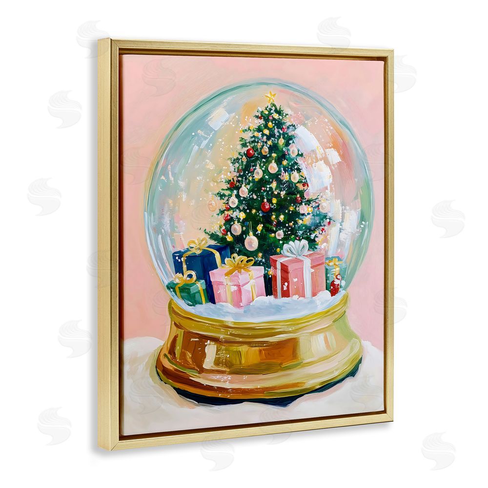 The Prints Vibe Christmas Snow Globe on Pink Gold Floating Frame Canvas Wall Art Print