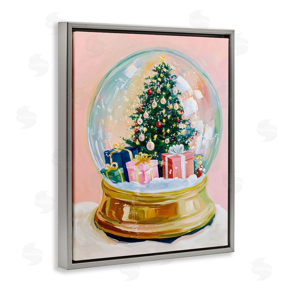 The Prints Vibe Christmas Snow Globe on Pink Gray Floating Frame Canvas Wall Art Print