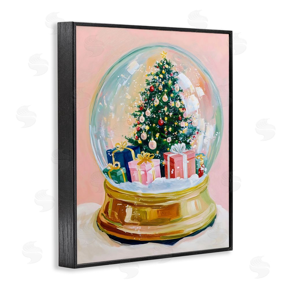 The Prints Vibe Christmas Snow Globe on Pink Black Framed Giclee Wall Art Print