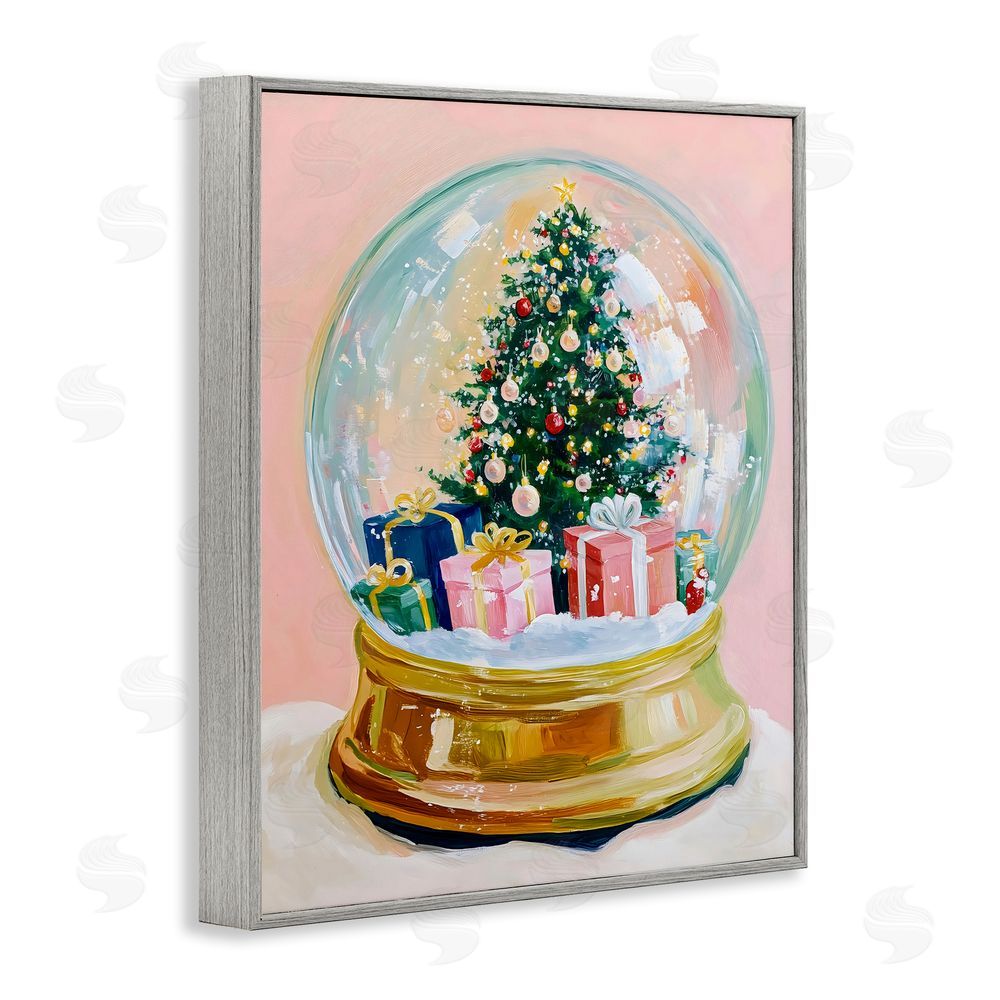 The Prints Vibe Christmas Snow Globe on Pink Gray Framed Giclee Wall Art Print
