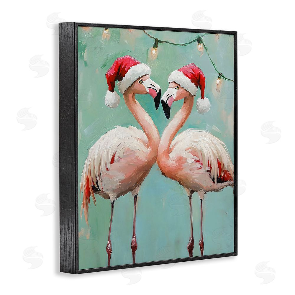 The Prints Vibe Christmas Flamingos in Santa Hats Black Framed Giclee Wall Art Print