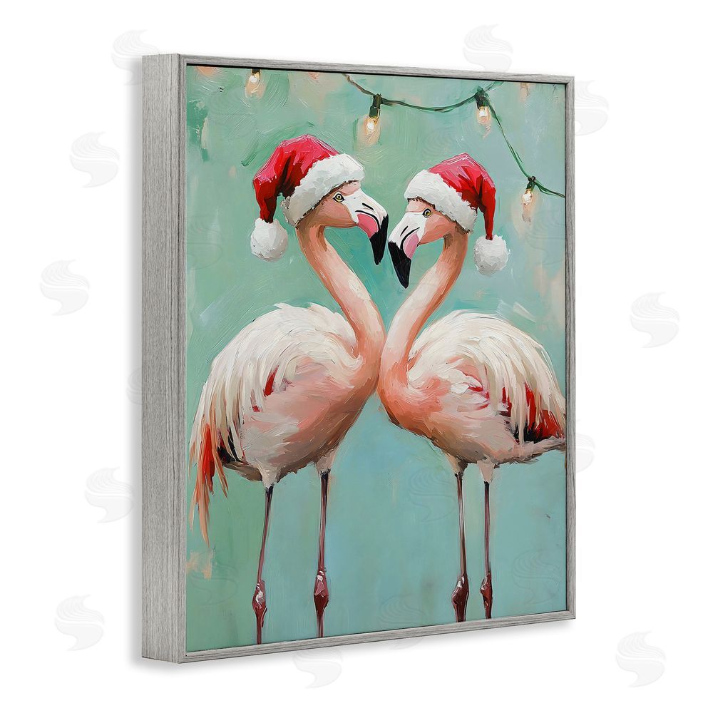 The Prints Vibe Christmas Flamingos in Santa Hats Gray Framed Giclee Wall Art Print