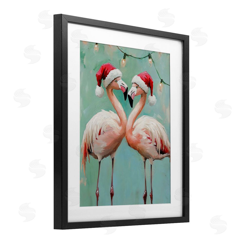 The Prints Vibe Christmas Flamingos in Santa Hats Black Framed Print Under Glass Wall Art